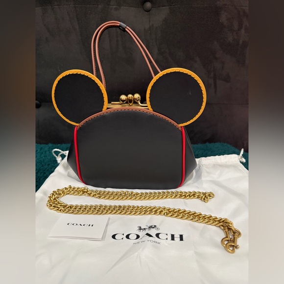 COACH Disney Mickey Mouse x Keith Haring Kisslock Satchel Black - Picture 2 of 11